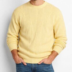 Vintage Claiborne Mens Cable Knit Sweater XL Yellow Aran Fisherman Crew Neck USA
